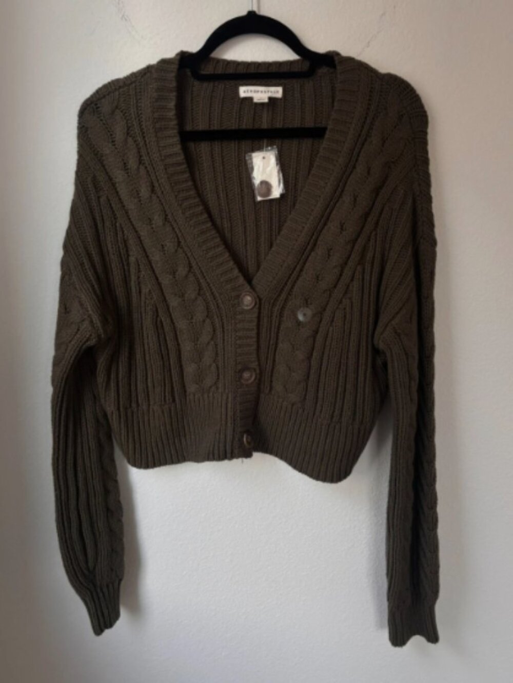Aeropostale | Cable-Knit Cropped V-Neck Cardigan Sz M